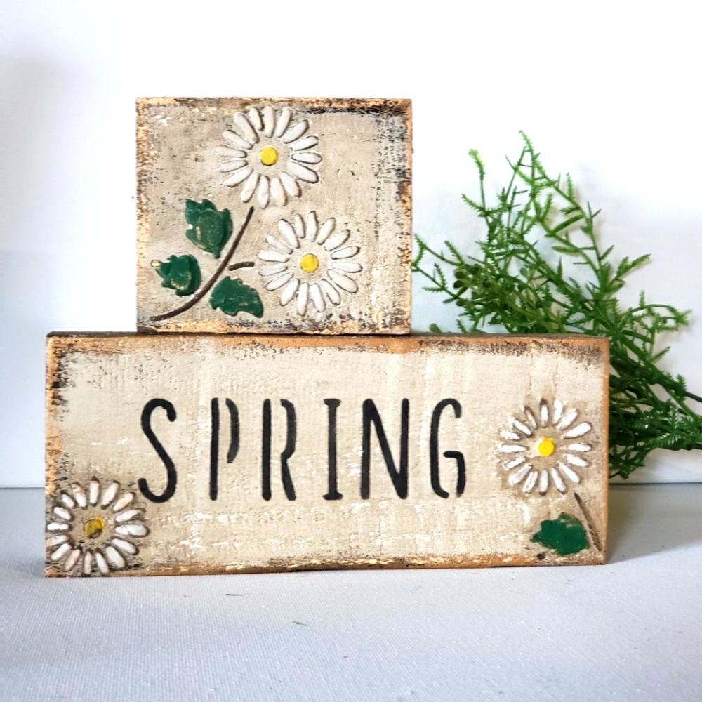 Spring wood shelf sitter spring decor daisy decor
